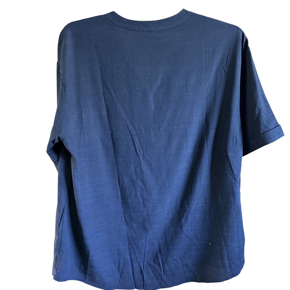 NEW Women Size XLarge Black 100% Cotton Linen-Like Short Sleeve Button Shirt - Picture 5 of 10